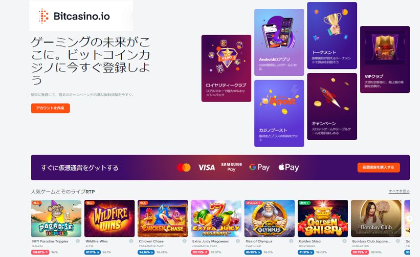 ビットカジノの公式ホームページ画像